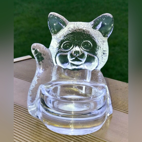 Vintage Clear Crystal Glass Figural Cat Candlestick Holder Partylite - Picture 10 of 10